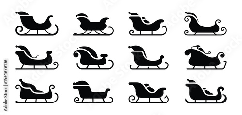 Twelve Unique Santa Claus Sleigh Icons Set