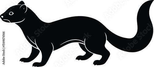 A sleek black weasel silhouette is isolated on white background, showcasing its elegant form and powerful stance