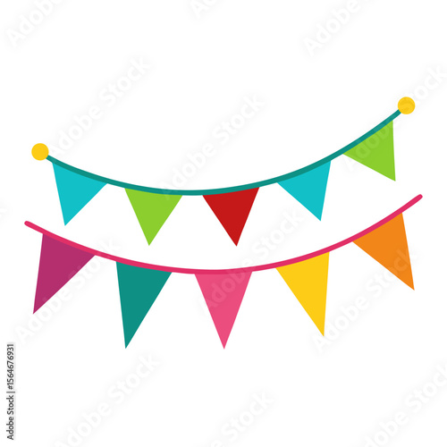 Colorful triangle bunting flags hanging on a string for celebration