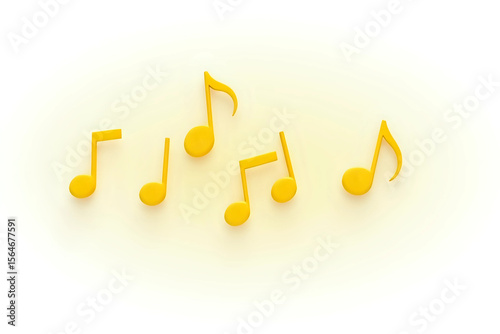 A 3D rendering illustration of yellow music notes on a white background.