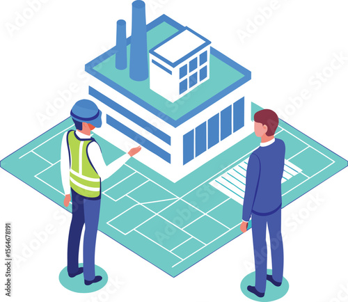 Industrial building site discussion between two men industry factory