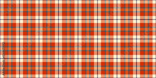 Horizontal check seamless pattern, event plaid tartan fabric. Knot background texture textile vector in orange and red colors.