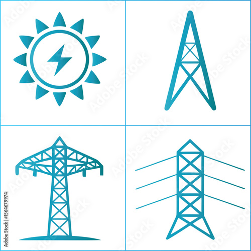 Solar energy and power transmission towers lightning bolt power tower