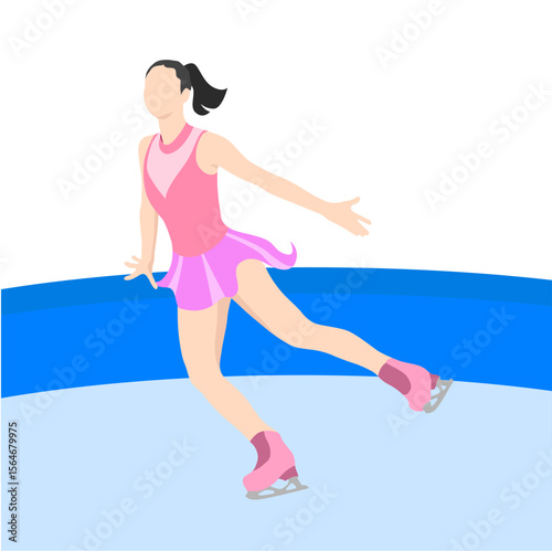 Illustration vector style Graceful woman ballerina Ice Skating dancer in pink dress jumping with joy