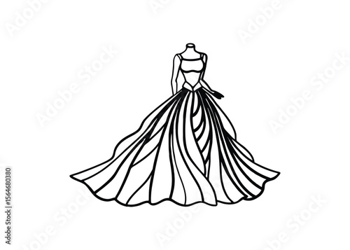 Silhouette of high low gown isolated on a white background