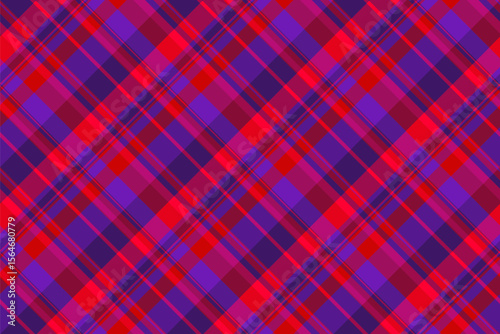 Vibrant diagonal plaid pattern in bold red and purple hues. Perfect for fashion, textile, or web design projects needing a striking geometric texture.