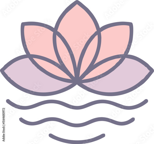 A stylized pink and purple lotus flower blossoms serenely above gentle waves, creating a minimalist and peaceful image ideal for spa, yoga, or meditation branding.
