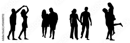 Silhouette romantic couple isolated on white background vector silhouettes set. 