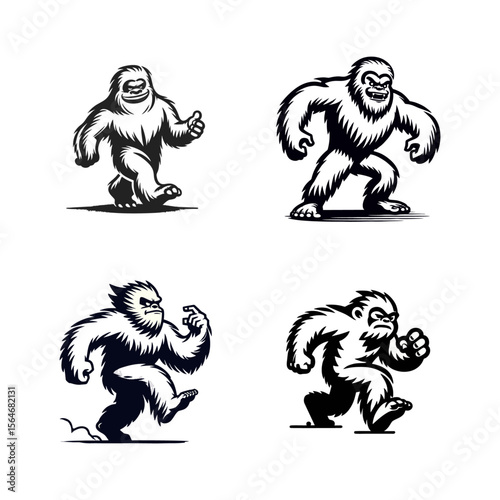 Yeti Cartoon retro logo icon design illustration