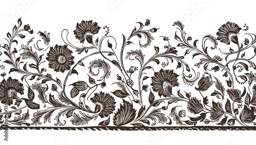 Intricate dark brown floral vine border design with detailed flowers and leaves