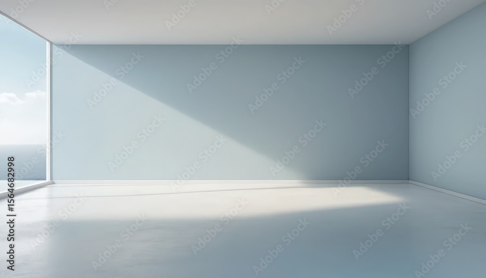 Fototapeta premium Pale blue room with ocean view interior empty
