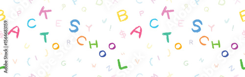 Back to school seamless pattern English letters ABC Colorful Hand-Drawn Crayon Font illustration