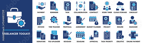 Freelancer Toolkit icon collection set. Containing design freelance, technology, toolkit, computer, business