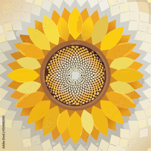A vibrant vector illustration of a sunflower with detailed petals and seed center