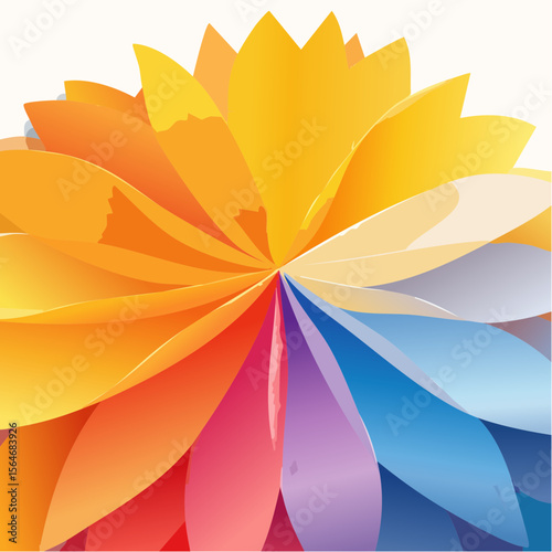 Abstract colorful flower petals radiating outwards with vibrant shades of orange and blue