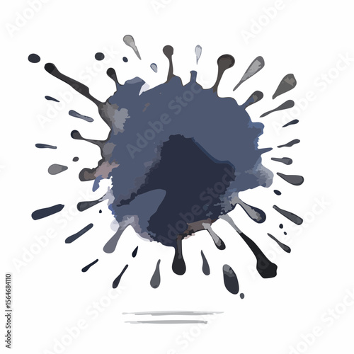 Artistic ink blot illustration with a watercolor effect in shades of blue and gray