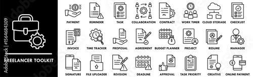 Freelancer Toolkit icon collection set. Containing design freelance, technology, toolkit, computer, business