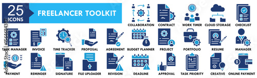 Freelancer Toolkit icon collection set. Containing design freelance, technology, toolkit, computer, business