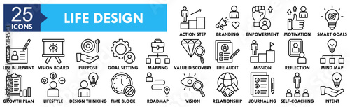 Life Design icon collection set. Containing design design, life, empowerment, motivation, smart goals