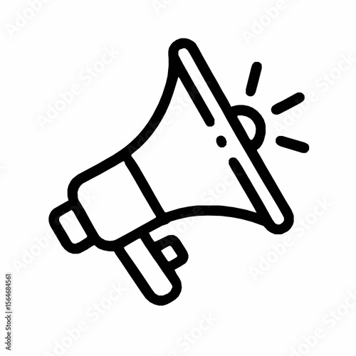 A black outline icon of a loudspeaker symbol illustrating announcement and promotion