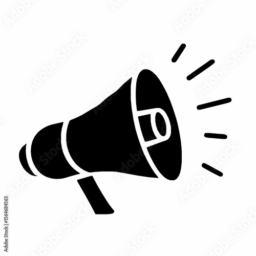 Black and white vector illustration of a megaphone with sound effect radiating lines