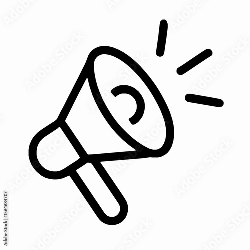 Simple black and white icon of a megaphone promoting announcement or important news