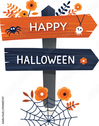 Halloween road sign signboard wood sign spider web spider Premium Vector Halloween night background with pumpkin bats flying
