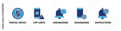 Digital Minimalism banner web icon vector illustration concept with an icon of digital detox, app limits, unsubscribe, boundaries, and distractions