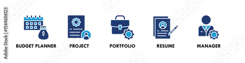 Freelancer Toolkit banner web icon vector illustration concept with an icon of budget planner, project, portfolio, resume, and manager