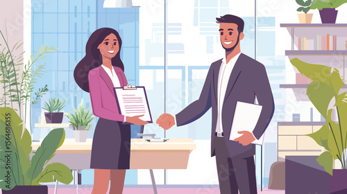 Confident Job Candidate Shaking Hands with Recruiter, Best Job Candidate
