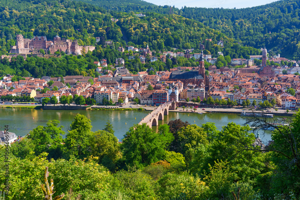 Fototapeta premium Panoramic View Of Heidelberg With Castle And River In Summer