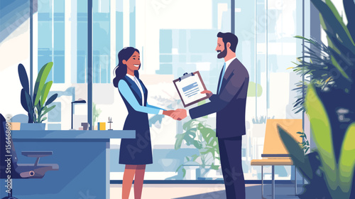 Confident Job Candidate Shaking Hands with Recruiter, Best Job Candidate