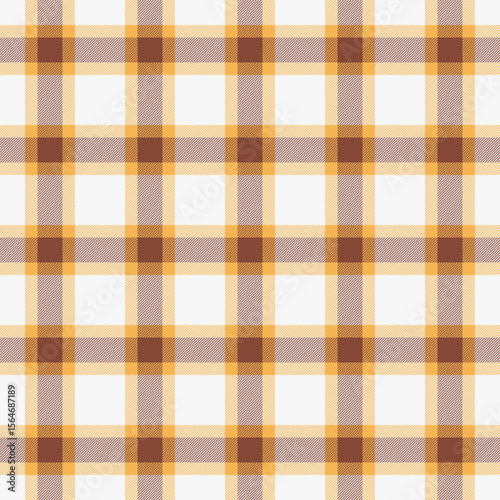 Vogue seamless background texture, aesthetic textile pattern plaid. Post vector tartan fabric check in white and amber colors.