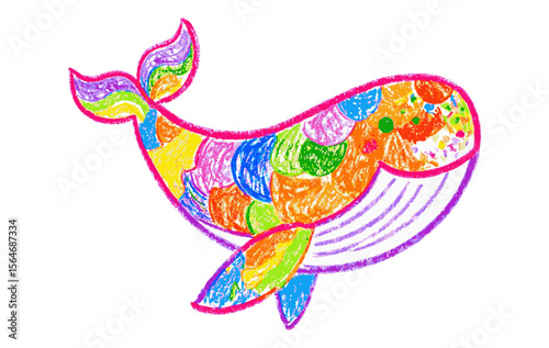 A colorful whale drawn with crayons