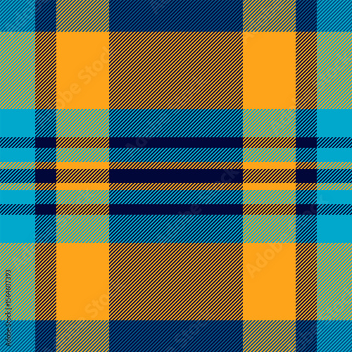Greeting vector fabric tartan, printing background check textile. Damask texture seamless plaid pattern in cyan and dark colors.
