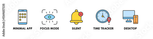 Digital Minimalism banner web icon vector illustration concept with an icon of minimal app, focus mode, silent, time tracker, and desktop