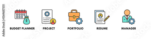 Freelancer Toolkit banner web icon vector illustration concept with an icon of budget planner, project, portfolio, resume, and manager