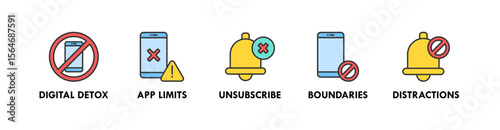 Digital Minimalism banner web icon vector illustration concept with an icon of digital detox, app limits, unsubscribe, boundaries, and distractions