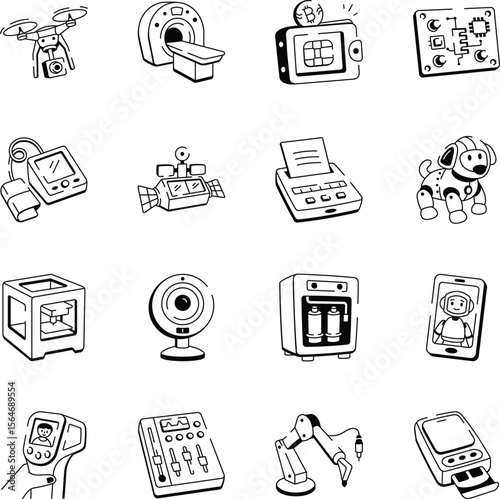 Pack of Technology Innovations Doodle Icons 
