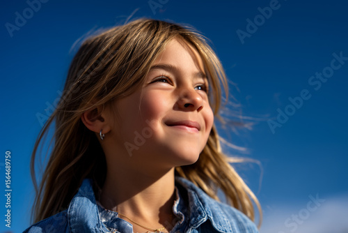 Smiling Girl Against Blue Sky