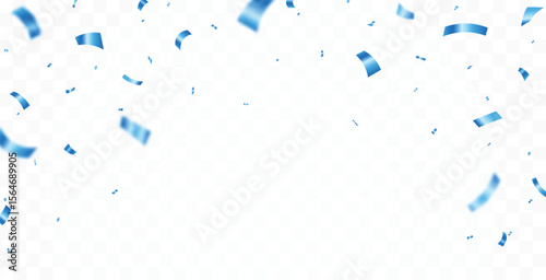 Falling shiny blue confetti and ribbons celebration party design element