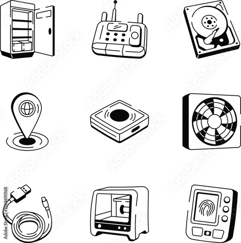 Pack of Technology Drawing Style Icons 
