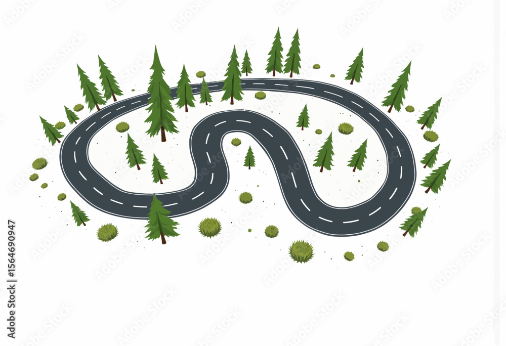 Obraz premium Winding road surrounded by trees in a natural landscape 