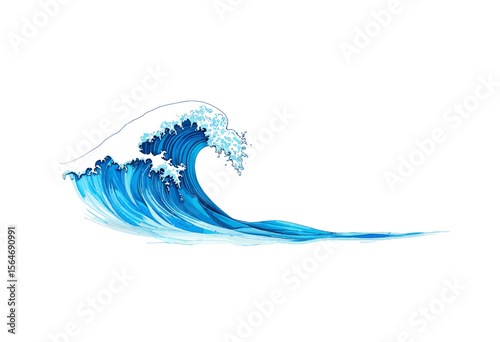 Ocean wave illustration with blue hues and dynamic movement  