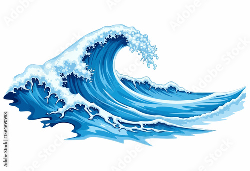 Stylized ocean wave depicted in blue and white colors  