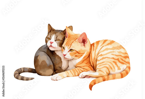 Two cute cats cuddling together in a cozy, warm embrace  