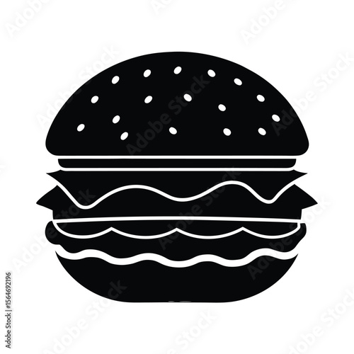 Delicious burger with lettuce silhouette vector illustration