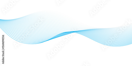 "A subtle, elongated wave of sheer blue lines gracefully undulates across a clean white backdrop, suggesting fluid motion and digital sophistication."