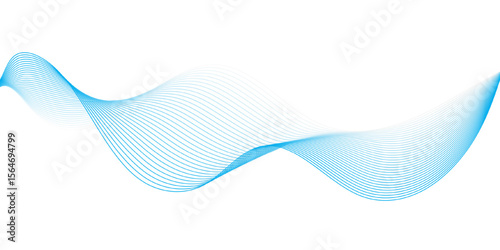 "A subtle, elongated wave of sheer blue lines gracefully undulates across a clean white backdrop, suggesting fluid motion and digital sophistication."