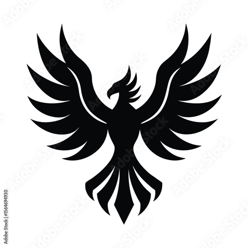 Stylized phoenix bird with wings spread silhouette vector illustration